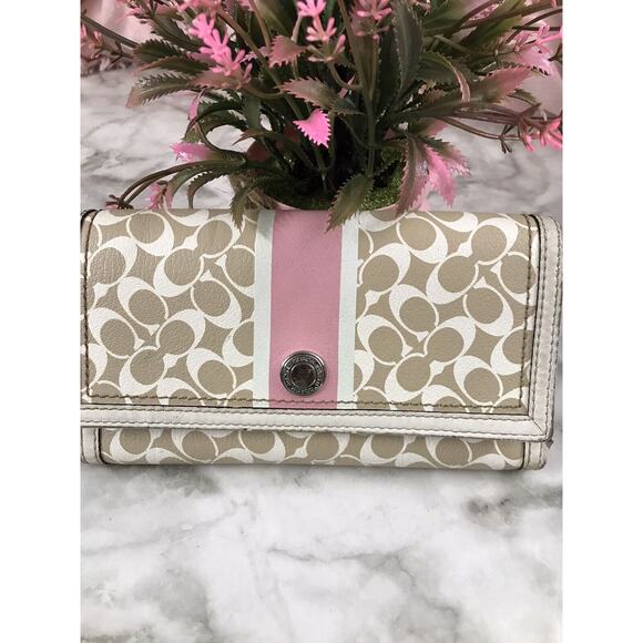Coach Signature Heritage Logo Stripe Chelsea Patent Leather Wallet Zips Around - Picture 1 of 14